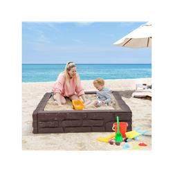 NP10941BN 2-In-1 HDPE Kids Sandbox with Cover & Bottom Liner, Brown