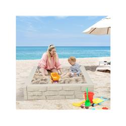 NP10941WH 2-In-1 HDPE Kids Sandbox with Cover & Bottom Liner, White