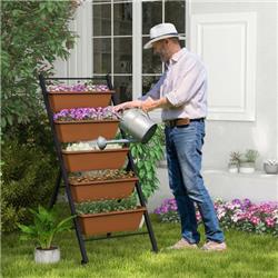 NP10949CF 5-Tier Vertical Raised Garden Bed with Wheels & Container Box, Brown