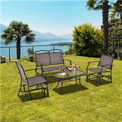 NP10952BN-1-NP10952BN-A Patio Glider Conversation Set with Tempered Glass Table Top, Brown - 4 Piece