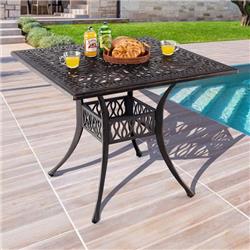 NP10957CP 35.4 in. Aluminum Patio Square Dining Table with Umbrella Hole, Bronze