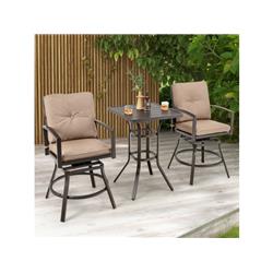 NP10965 Patio Swivel Bar Table Set with Removable Cushions & Rustproof Metal Frame - 3 Piece