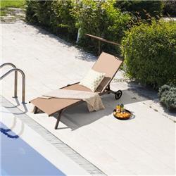 NP10997CF Patio Heavy-Duty Adjustable Chaise Lounge Chair with Canopy Cup holder & Wheels, Brown