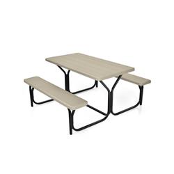 HDPE Outdoor Picnic Table Bench Set - Coffee - 54in. x 59in. x 28.5in. - Sturdy Metal Frame