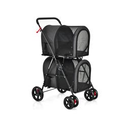 Picture of Costway PW10010DK 4-in-1 Double Pet Stroller with Detachable Carrier & Travel Carriage&#44; Black