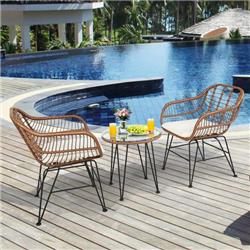 OP70837WH Patio Rattan Bistro Set with Cushion, White - 3 Piece