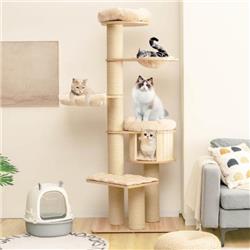 Picture of Costway PV10027BE Modern Tall Cat Tree Tower with Scratch Posts & Washable Mats&#44; Beige