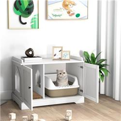 Picture of Costway PV10053WH Wooden Cat House with Scratching Pad & Adjustable Divider&#44; White