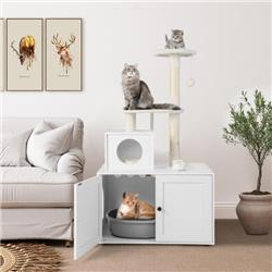 Picture of Costway PV10055WH Cat Tree with Litter Box Enclosure with Cat Condo, White