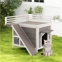 Picture of Costway PV10062GR Outdoor Wooden Feral Cat House with Balcony & Slide&#44; Gray