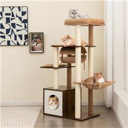 Picture of Costway PV10064BE 53 in. Cat Tree with Condo & Swing Tunnel&#44; Brown