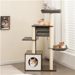 Picture of Costway PV10064GR 53 in. Cat Tree with Condo & Swing Tunnel&#44; Gray