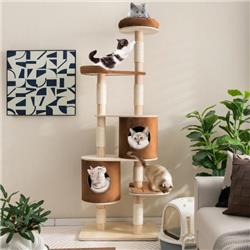 Picture of Costway PV10070BN 6-Tier Wooden Cat Tree with 2 Removeable Condos Platforms & Perch&#44; Brown