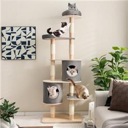 Picture of Costway PV10070GR 6-Tier Wooden Cat Tree with 2 Removeable Condos Platforms & Perch&#44; Gray