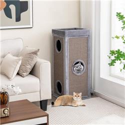 Picture of Costway PV10089GR 39 in. Tall Cat Condo with Scratching Posts & 3 Hideaways & 4 Soft Plush Cushions&#44; Gray