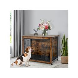 Picture of Costway PU10010CF 32.5 x 21 x 25.5 in. Wooden Dog Crate with Tray & Double Door&#44; Brown