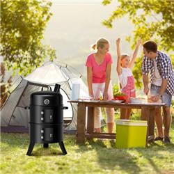 OP3644 3-in-1 Portable Round Charcoal Smoker BBQ Grill with Built-in Thermometer -  Costway