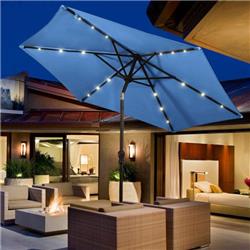 OP70736BL 9 ft. Patio LED Solar Umbrella with Crank, Blue