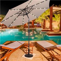 OP70737BE 10 ft. Patio Solar Umbrella with Crank & LED Lights, Beige