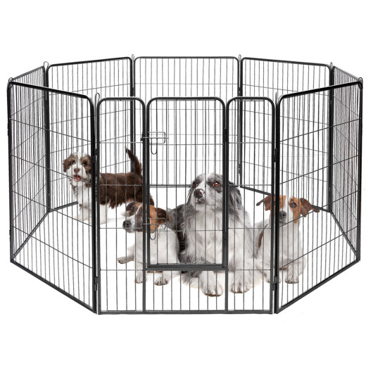 PS7442 48 in. 8-Metal Panel Heavy Duty Pet Playpen Dog Fence with Door