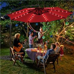 OP70679WN 10 ft. Solar LED Offset Umbrella with 40 Lights & Cross Base for Patio, Dark Red