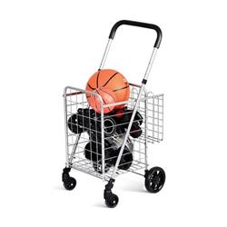 TL35656SL Folding Shopping Cart Basket Rolling Trolley with Adjustable Handle, Silver