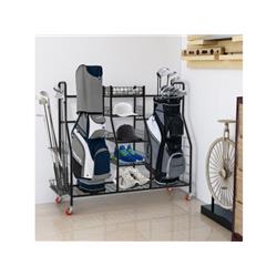 Picture of Costway SP37899BK Double Golf Bag Rack with Removable Golf Club Stand & Wheels&#44; Black