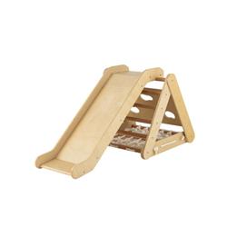 Picture of Costway TS10052NA 4-in-1 Triangle Climber Toy with Sliding Board & Climbing Net&#44; Natural