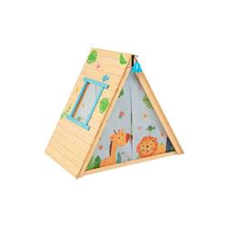 Picture of Costway TS10054 2-in-1 Wooden Kids Triangle Playhouse with Climbing Wall & Front Bell
