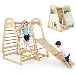 Picture of Costway TS10066NA 6-in-1 Wooden Kids Jungle Gym Playset with Slide Climbing Net, Natural