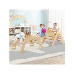 Picture of Costway TS10071NA Wooden Kids Climber Toys with Triangle Arch Ramp for Sliding Climbing&#44; Natural