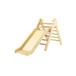 Picture of Costway TS10051NA 2-in-1 Wooden Triangle Climber Set with Gradient Adjustable Slide&#44; Natural