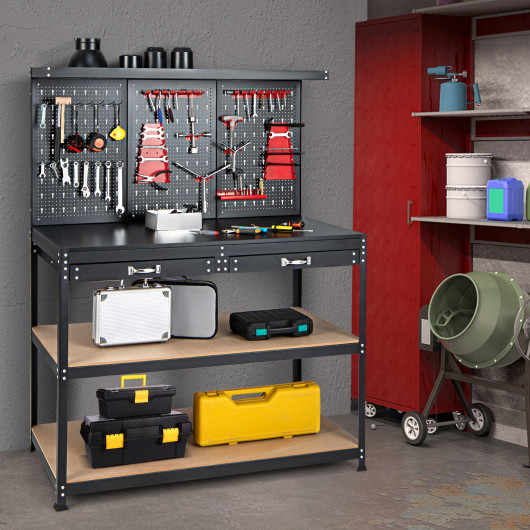 TH10047BK 48 in. Workbench with Pegboard & Drawers, Black