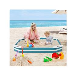 Picture of Costway TP10053 Outdoor Solid Wood Sandbox with 4 Built-in Animal Patterns Seats