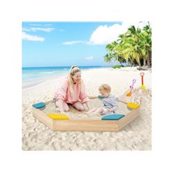 TP10054 Outdoor Solid Wood Sandbox with 6 Built-in Fan-shaped Seats