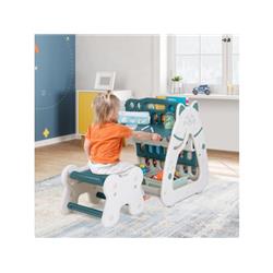 Picture of Costway TP10058GN 3-In-1 Double Sided Magnetic Dry-Erase Board with Stool & Flipped Writing Desktop&#44; Green