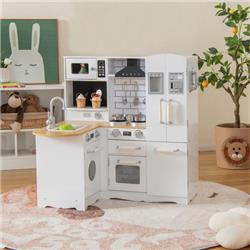 Picture of Costway TP10078WH Wooden Kids Corner Kitchen Playset with Stove for Toddlers, White