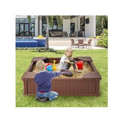 Picture of Costway TP10087CF Kids Outdoor Sandbox with Oxford Cover & 4 Corner Seats&#44; Brown
