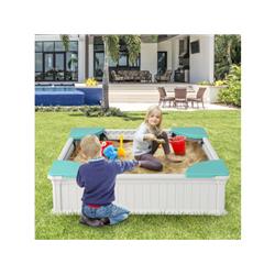 Picture of Costway TP10087WH Kids Outdoor Sandbox with Oxford Cover & 4 Corner Seats&#44; White