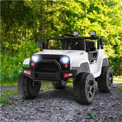 12V Kids Ride On Truck Toy with Remote Control & Headlights - White