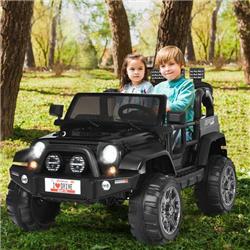 TQ10152US-DK- 12V 2-Seater Ride on Car Truck Toy with Remote Control & Storage Room, Black
