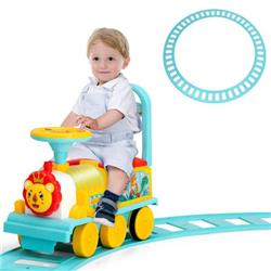 TQ10089US-BL 6V Electric Kids Ride On Train Toy with Tracks, Blue - 16 Piece