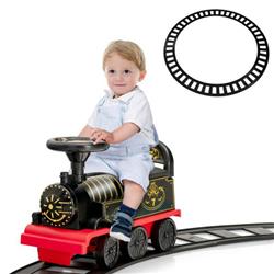TQ10089US-DK 6V Electric Kids Ride On Train Toy with Tracks, Black - 16 Piece