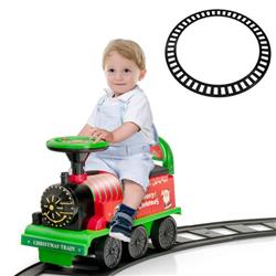 TQ10089US-GN 6V Electric Kids Ride On Train Toy with Tracks, Green - 16 Piece