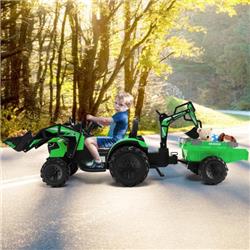 TQ10090US-GN- 12V 3-in-1 Kids Ride On Excavator Toy with Shovel Bucket & Music, Green