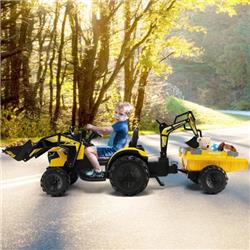 TQ10090US-YW- 12V 3-in-1 Kids Ride On Excavator Toy with Shovel Bucket & Music, Yellow
