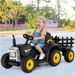 TY327774US-DK 12V Ride on Tractor Toy with 3-Gear-Shift Ground Loader for Kids 3 Plus Years Old, Black