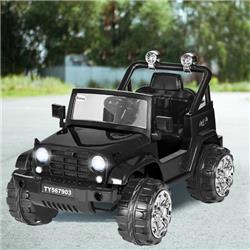 TY567903BK 12V Kids Music Remote Control Ride on Jeep Car Toy with LED Lights, Black