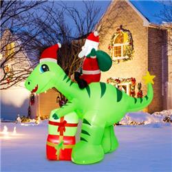 CM24295US 8 ft. Lighted Christmas Inflatable Santa Claus Dinosaur Decoration with Gift Box -  Total Tactic