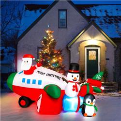 9 ft. Lighted Christmas Santa Claus on Helicopter Inflatable Decoration with Penguin